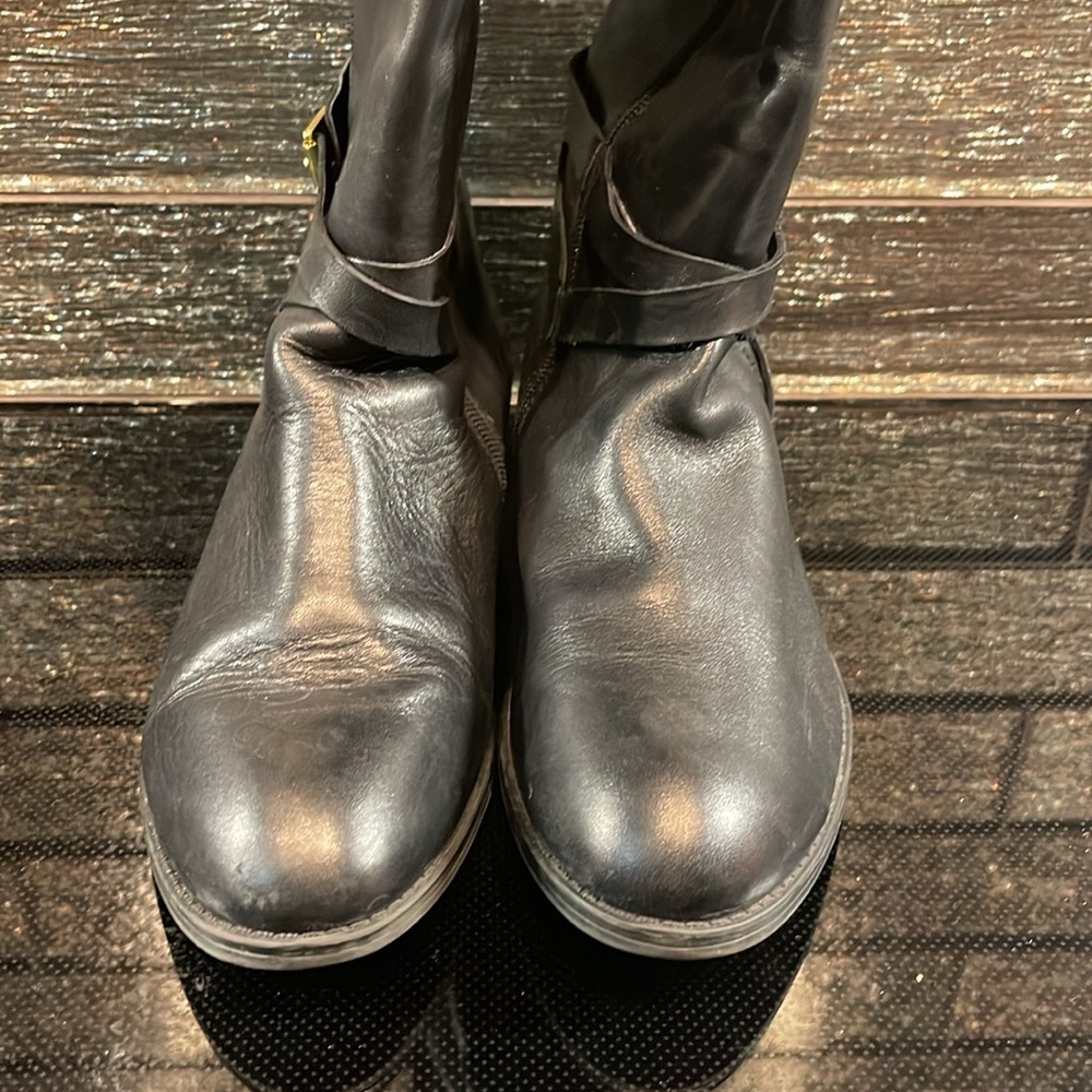 Ralph Lauren Boots Knee High Miriah Black Leather Boot Gold 9.5 - Picture 9 of 12